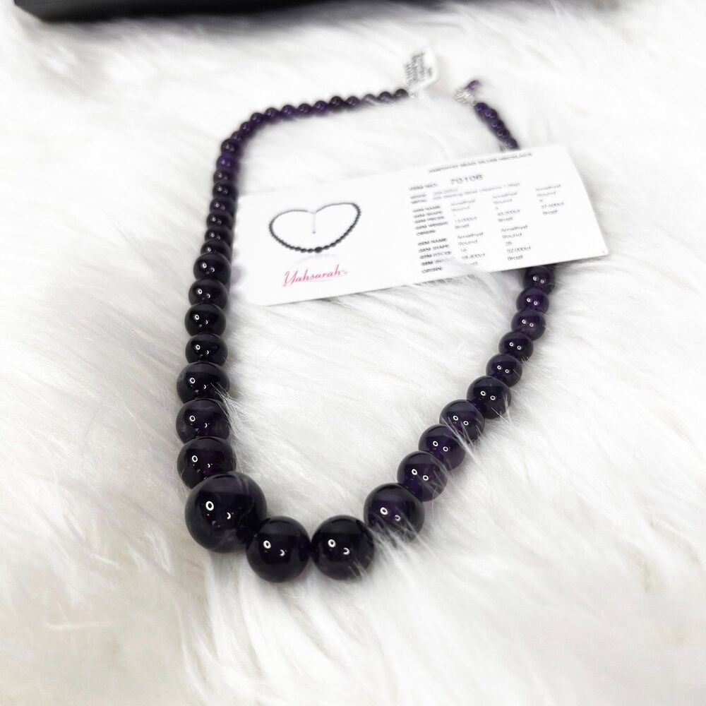 Amethyst Bead Silver Necklace | yahsarah | Gems TV | 925 Sterling Silver - Picture 3 of 12